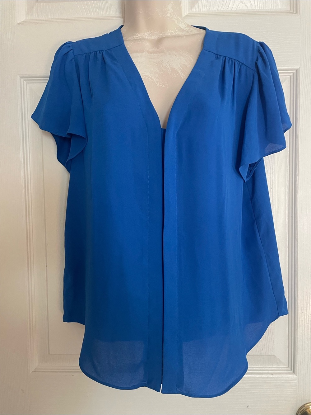 Vince Camuto Cobalt Flutter-Sleeve V-Neck Blouse
